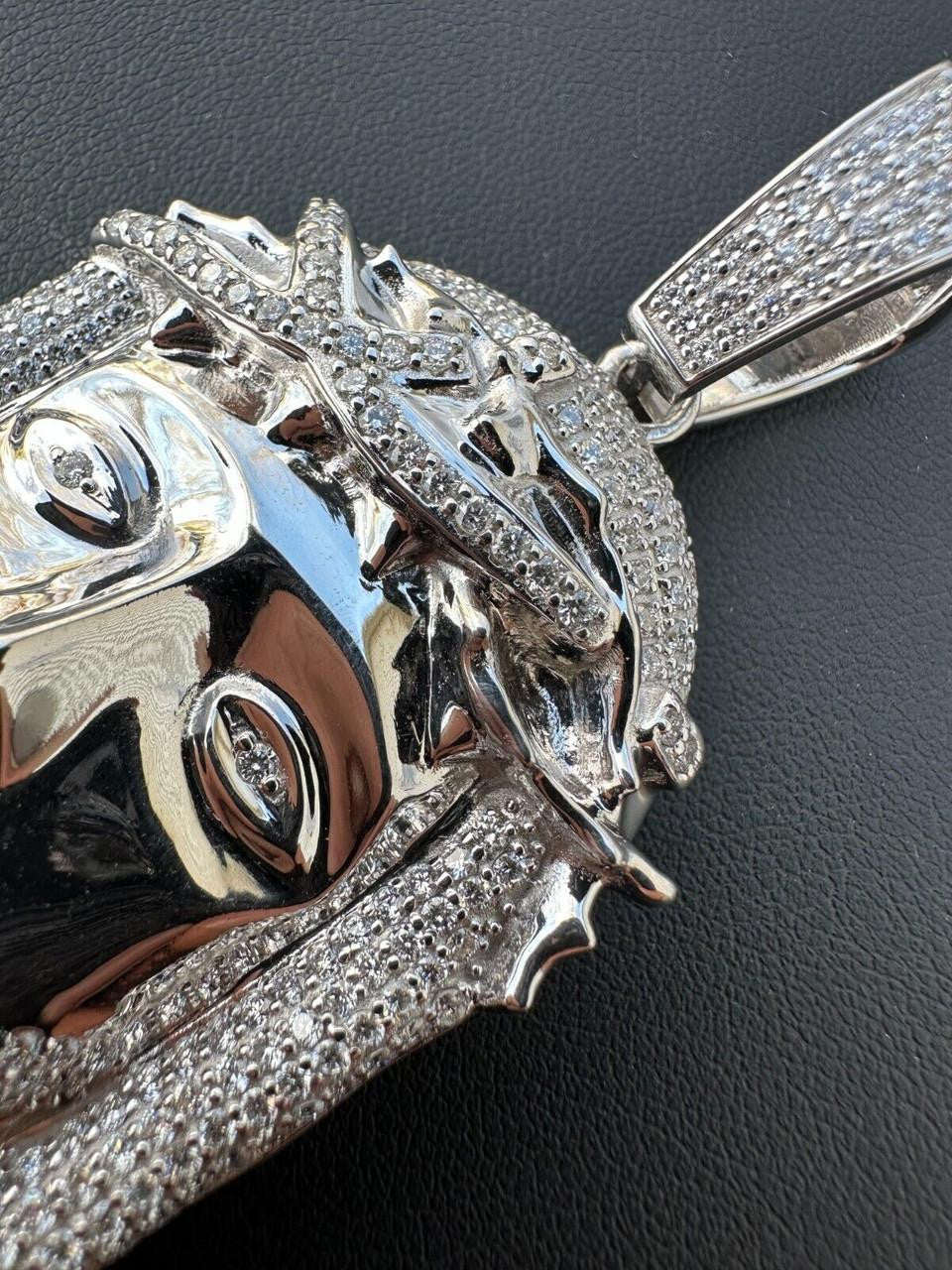 MOISSANITE Iced Out Hip Hop Jesus Face Pendant - 10k White Gold - 3 Sizes 1"-3"