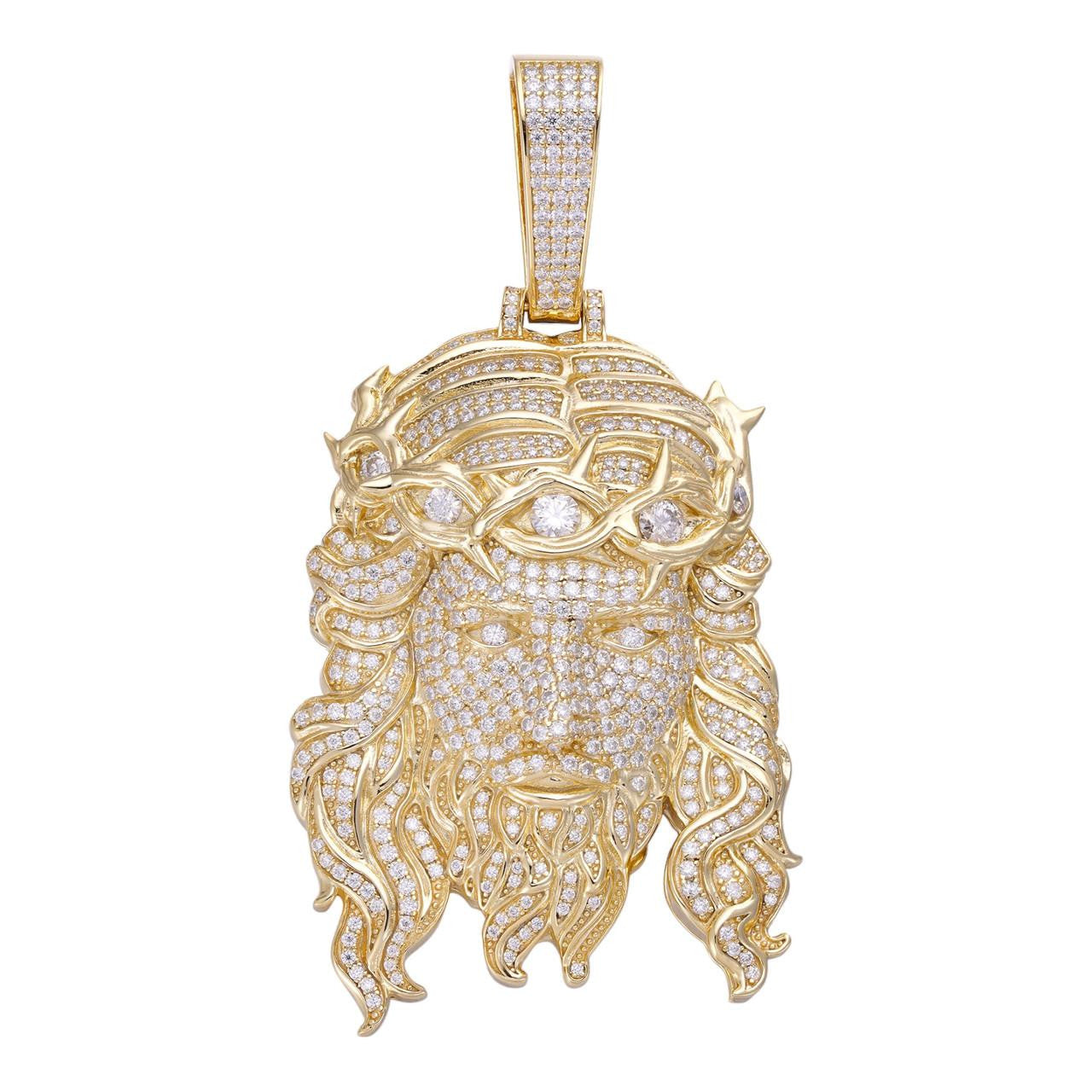 MOISSANITE  Iced Out Hip Hop Jesus Pendant - 14k Gold Vermeil 925 Silver  - 2 Sizes 2.25"-3"