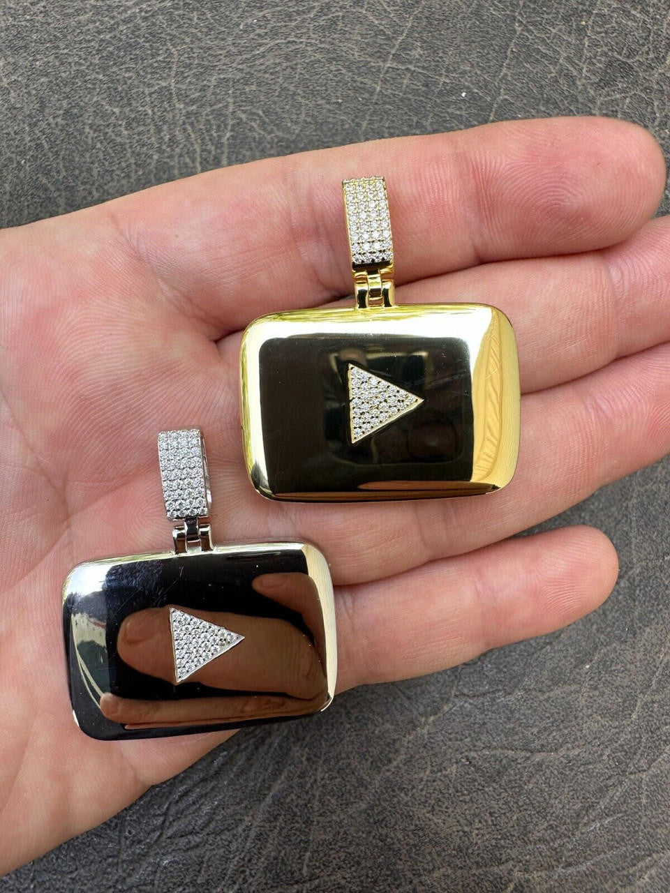 MOISSANITE Youtube Play Button Pendant - 14k Gold Vermeil Or 925 Silver - Small 1.5"