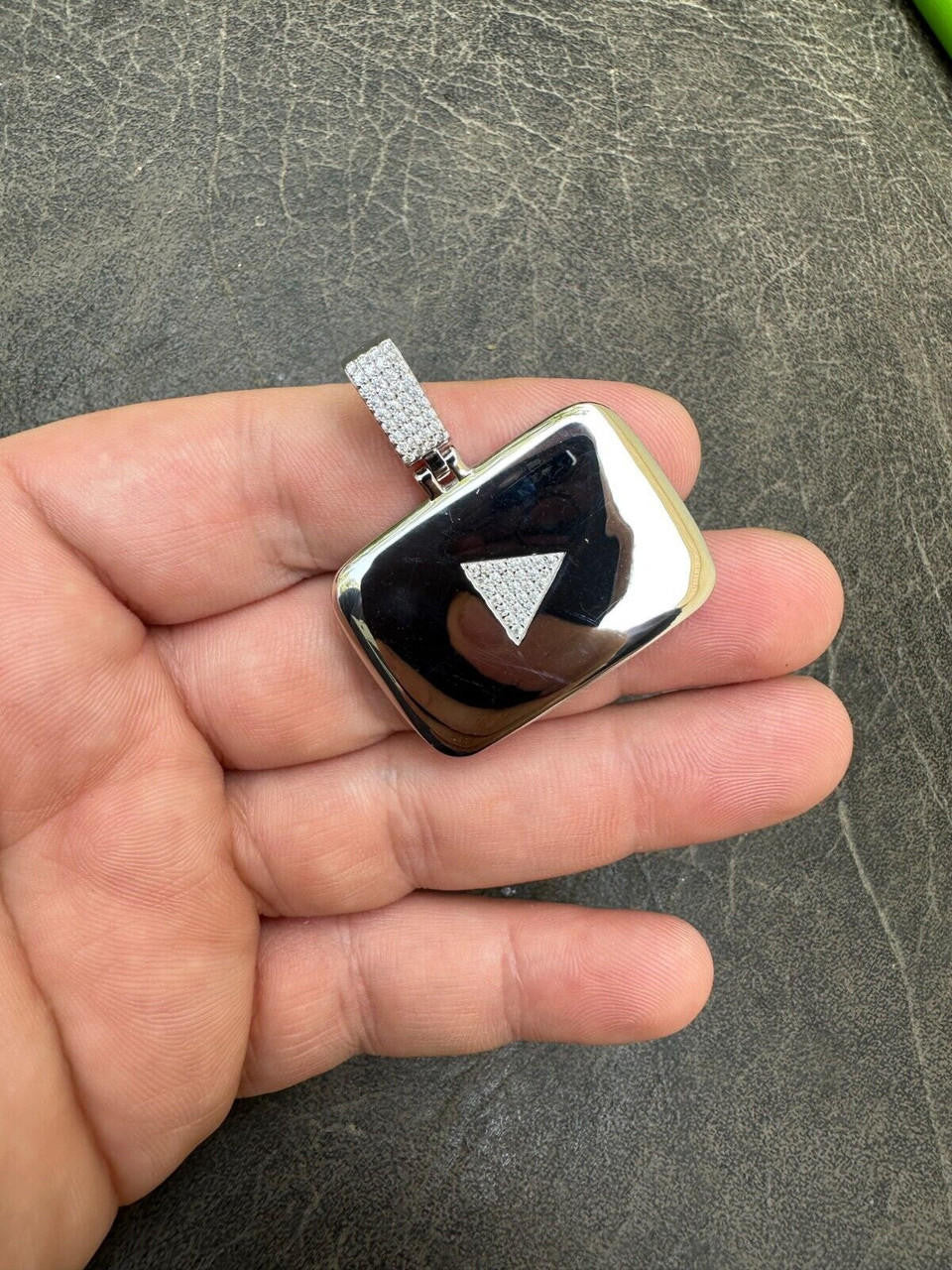 MOISSANITE Youtube Play Button Pendant - 14k Gold Vermeil Or 925 Silver - Small 1.5"