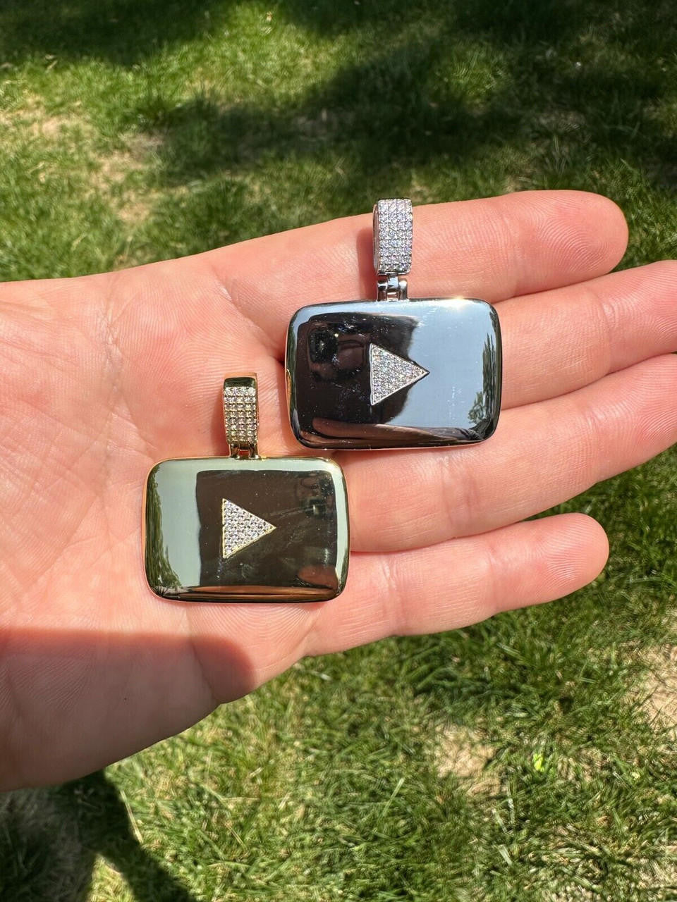 MOISSANITE Youtube Play Button Pendant - 14k Gold Vermeil Or 925 Silver - Small 1.5"