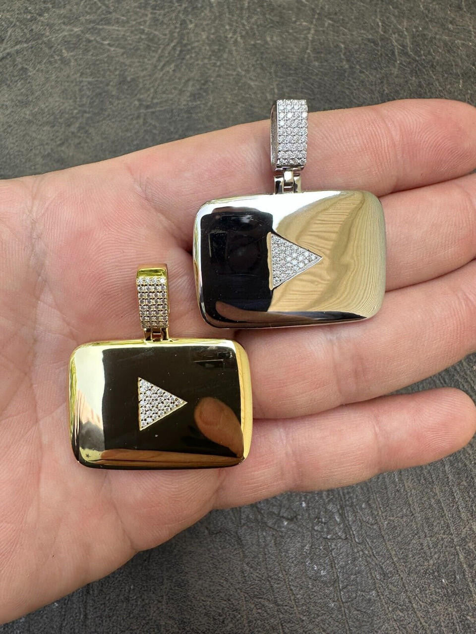 MOISSANITE Youtube Play Button Pendant - 14k Gold Vermeil Or 925 Silver - Small 1.5"