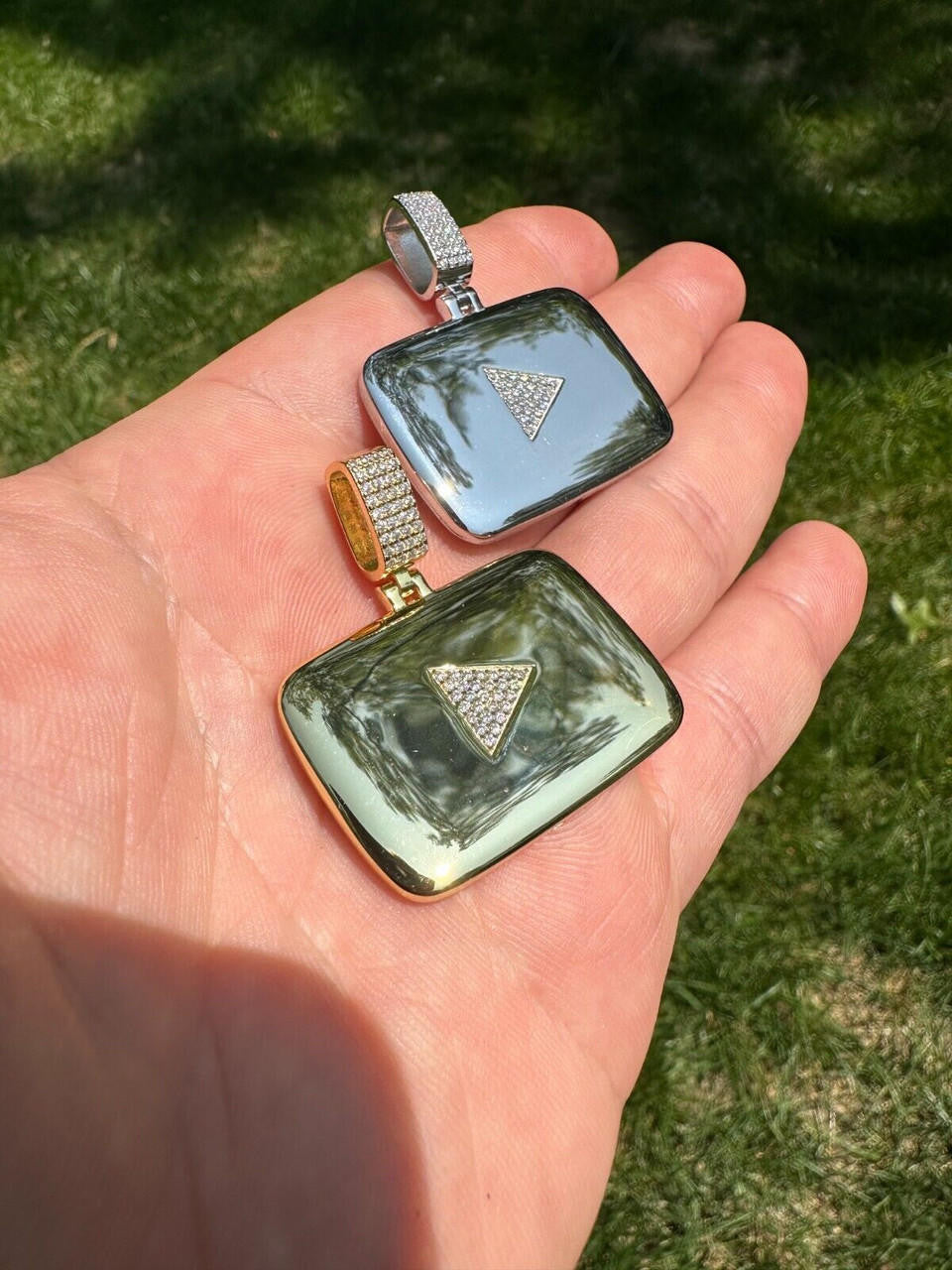 MOISSANITE Youtube Play Button Pendant - 14k Gold Vermeil Or 925 Silver - Small 1.5"