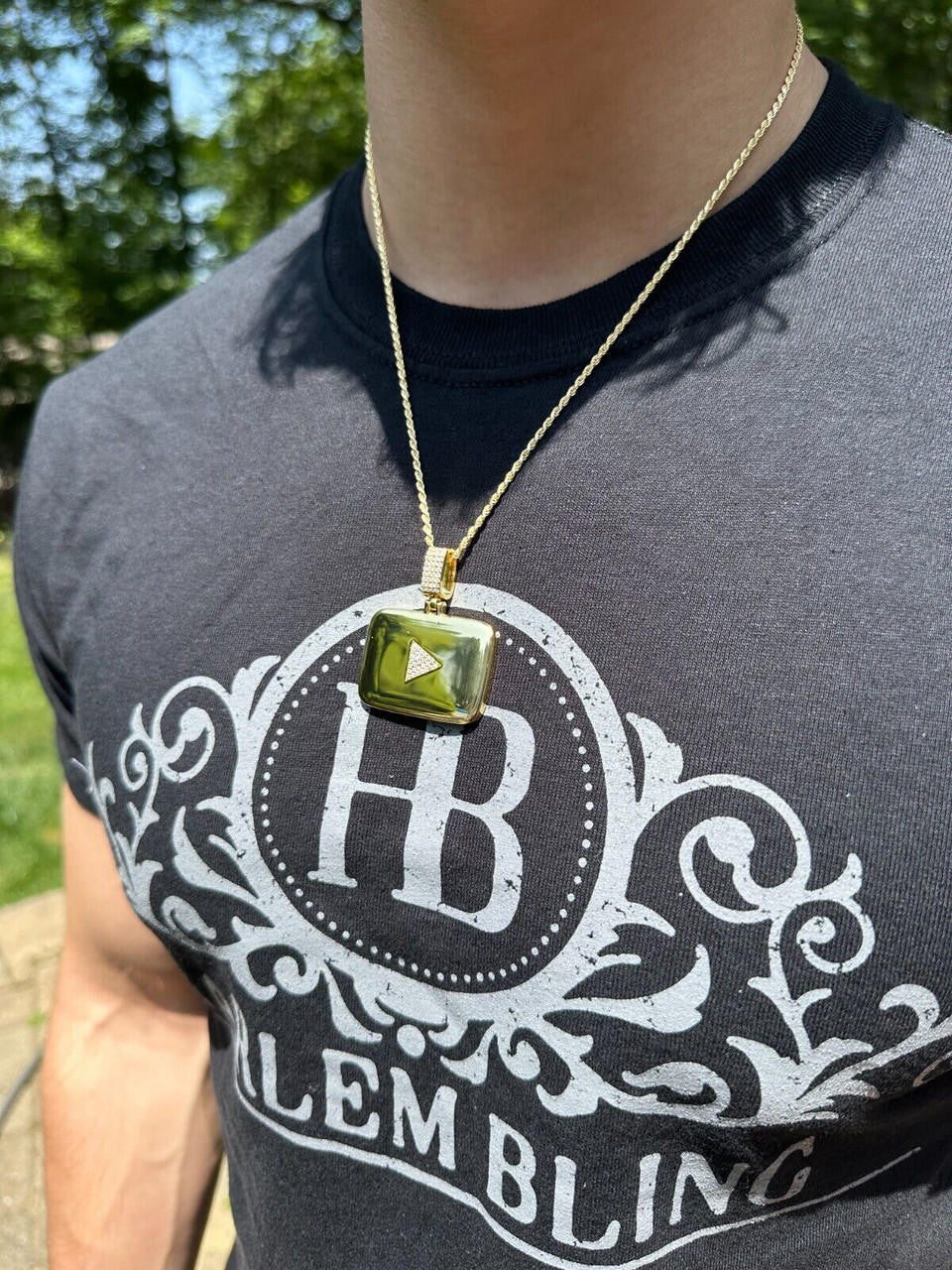MOISSANITE Youtube Play Button Pendant - 14k Gold Vermeil Or 925 Silver - Small 1.5"