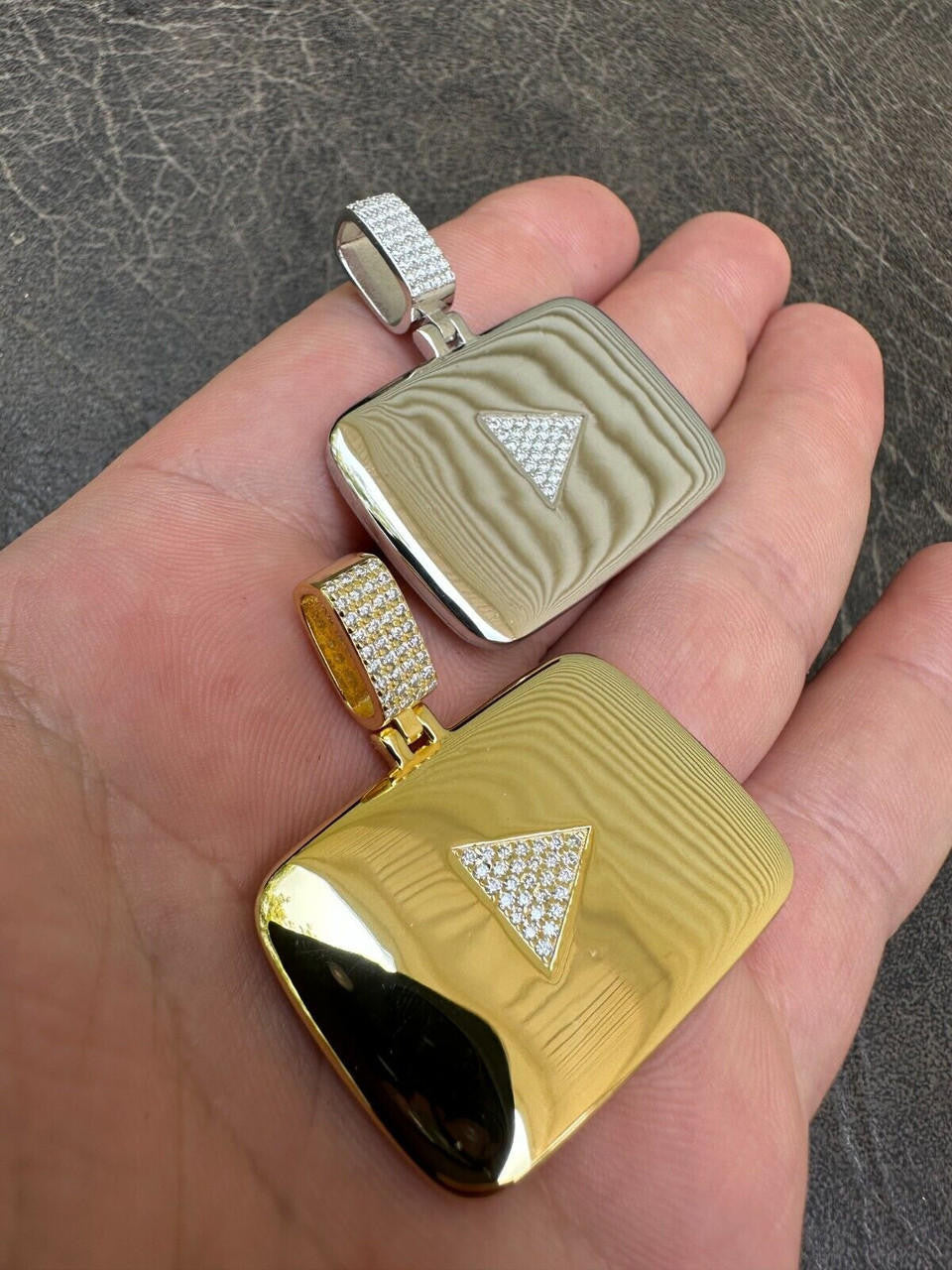 MOISSANITE Youtube Play Button Pendant - 14k Gold Vermeil Or 925 Silver - Small 1.5"