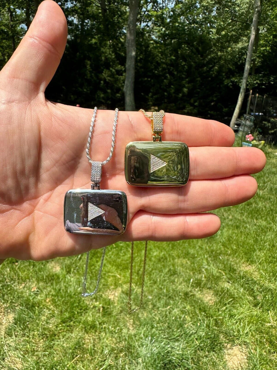 MOISSANITE Youtube Play Button Pendant - 14k Gold Vermeil Or 925 Silver - Small 1.5"
