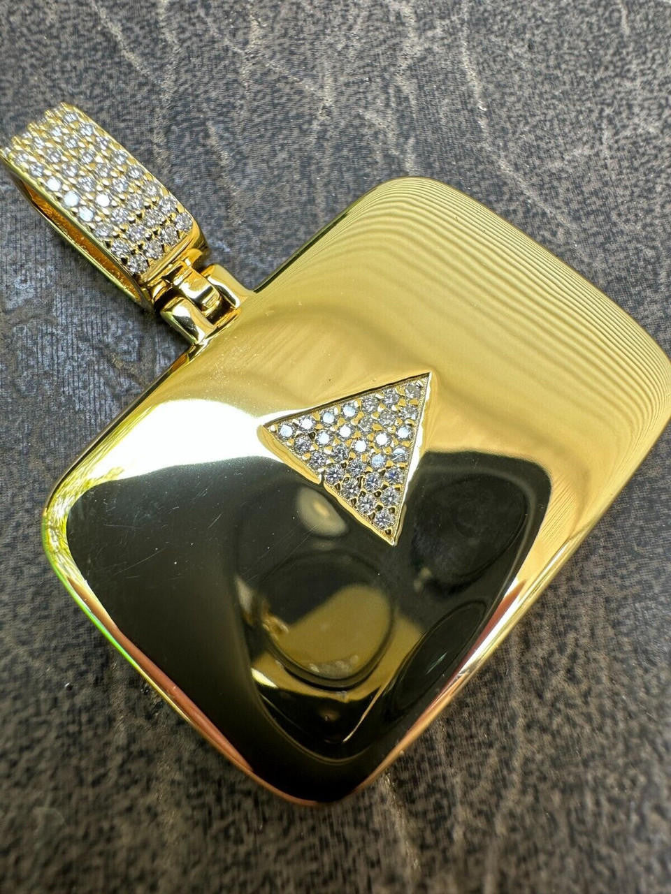 MOISSANITE Youtube Play Button Pendant - 14k Gold Vermeil Or 925 Silver - Small 1.5"