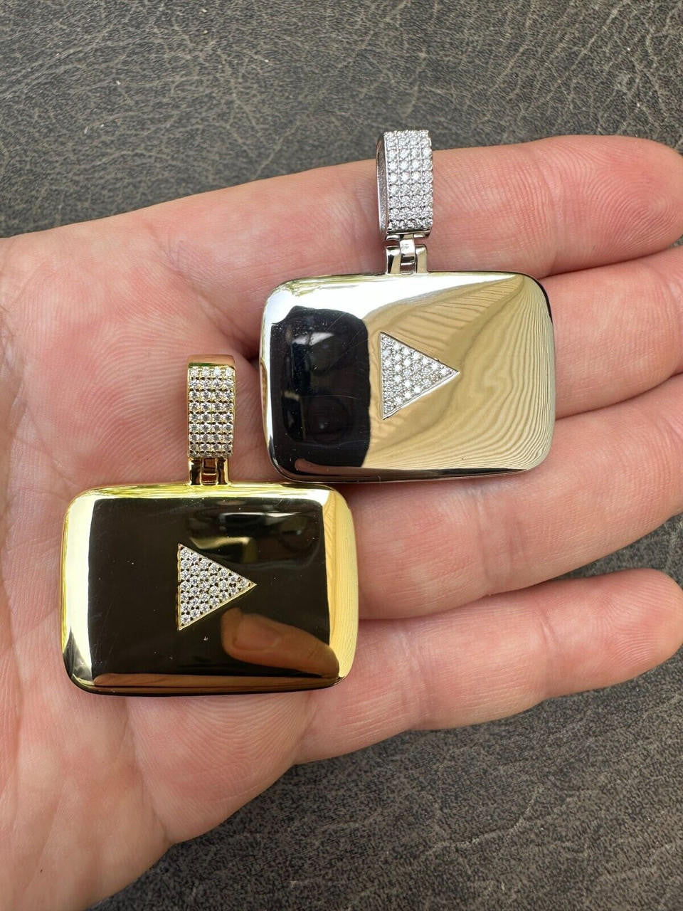 MOISSANITE Youtube Play Button Pendant - 14k Gold Vermeil Or 925 Silver - Small 1.5"