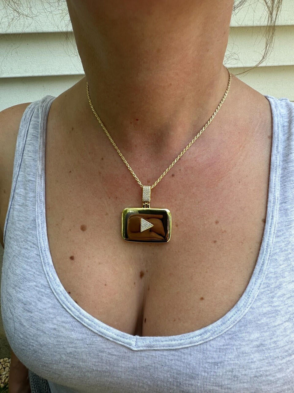 MOISSANITE Youtube Play Button Pendant - 14k Gold Vermeil Or 925 Silver - Small 1.5"