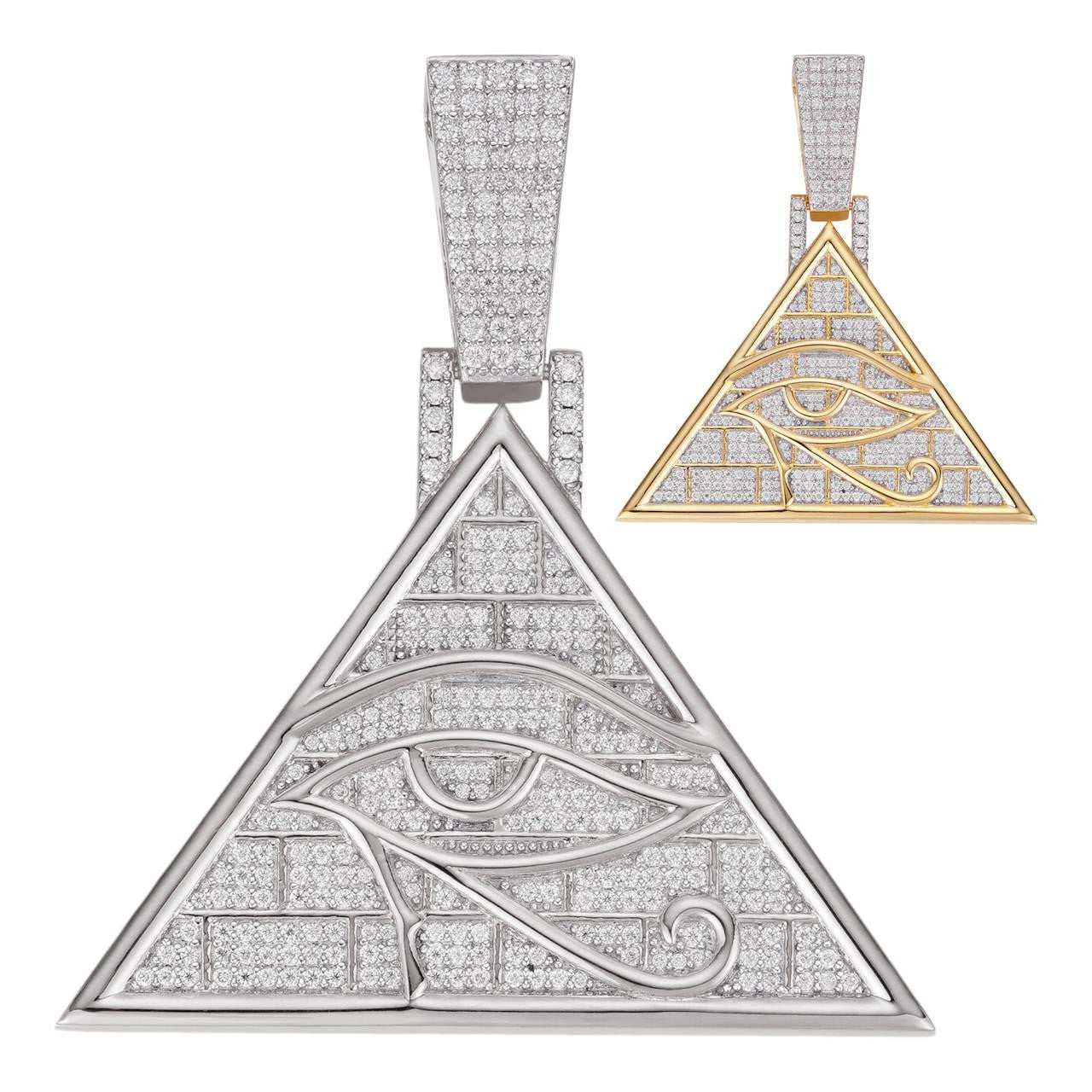 MOISSANITE Illuminati Eye Masonic Pyramid Medallion Pendant - 14k Gold Vermeil Or 925 Silver  - Medium 2.25"