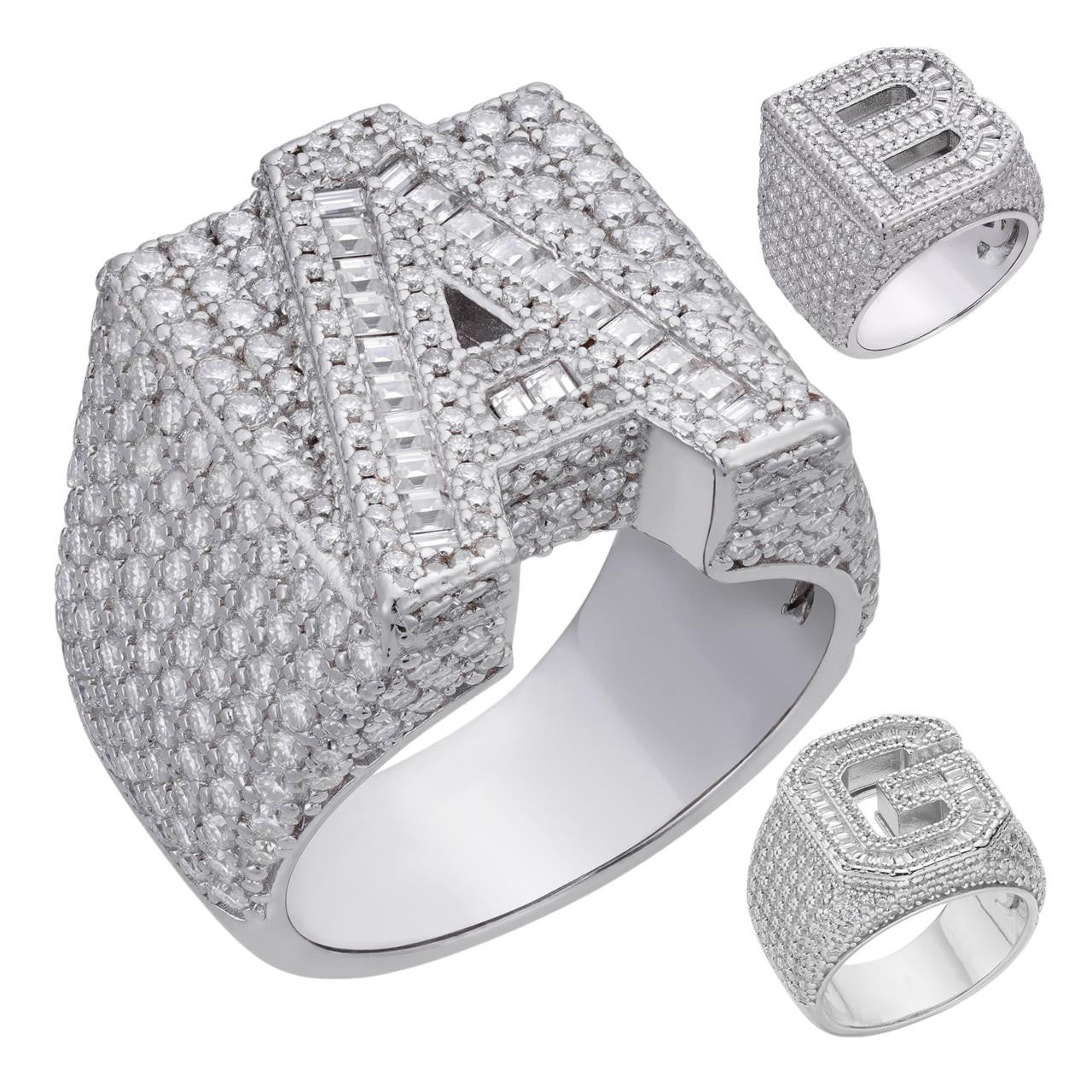 MOISSANITE Initial Letters A-Z Ring - 925 Silver