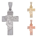 MOISSANITE Jesus Face On Cross Pendant - 14k Yellow/Rose Gold Vermeil Or 925 Silver - Large 2.5"