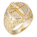 Moissanite Jesus On Cross Nugget Ring - 14k Gold Vermeil 925 Silver