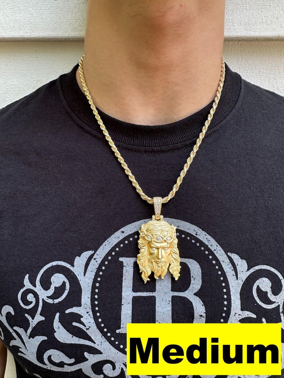 MOISSANITE #1 Bestseller Jesus Piece Pendant - Sandblasted Matte Finish 14k Gold Vermeil 925 Silver - 3 Sizes 1.5"-3"