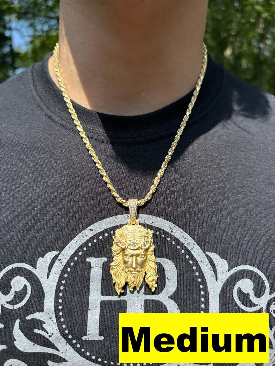 MOISSANITE #1 Bestseller Jesus Piece Pendant - Sandblasted Matte Finish 14k Gold Vermeil 925 Silver - 3 Sizes 1.5"-3"