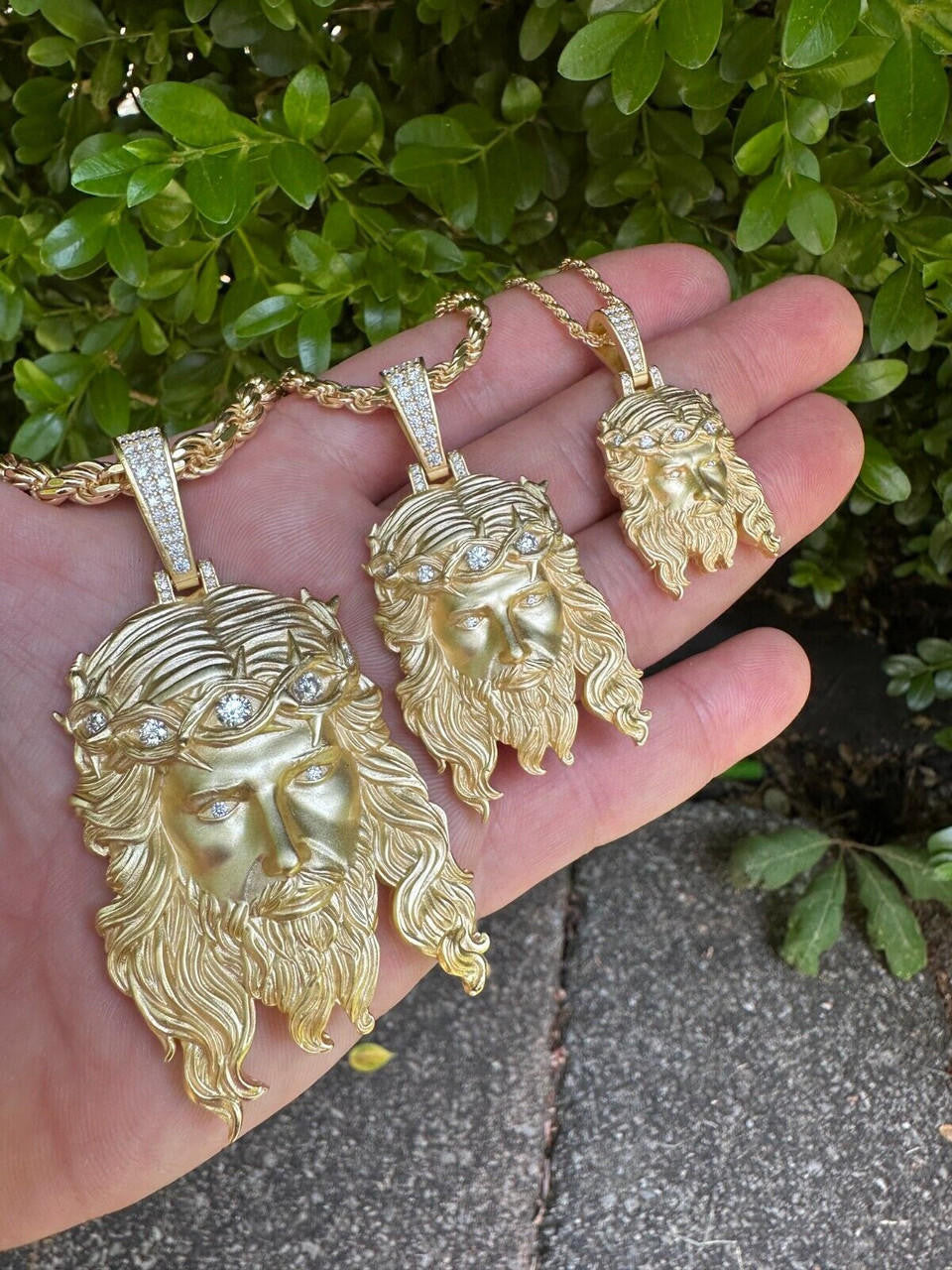 MOISSANITE #1 Bestseller Jesus Piece Pendant - Sandblasted Matte Finish 14k Gold Vermeil 925 Silver - 3 Sizes 1.5"-3"