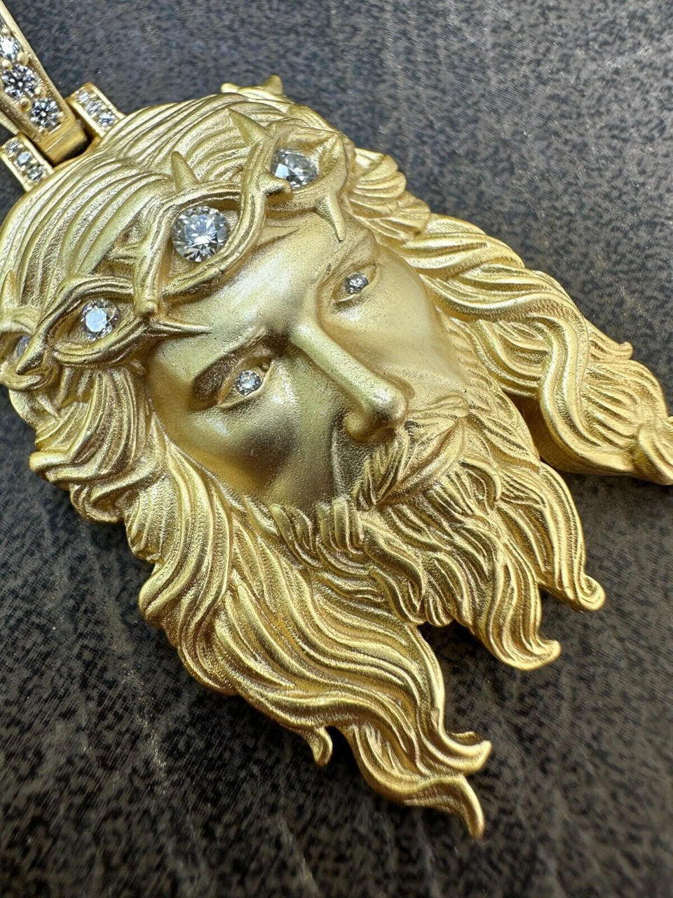 MOISSANITE #1 Bestseller Jesus Piece Pendant - Sandblasted Matte Finish 14k Gold Vermeil 925 Silver - 3 Sizes 1.5"-3"
