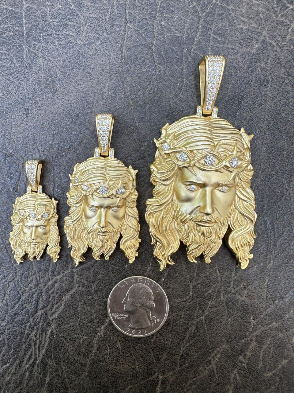 MOISSANITE #1 Bestseller Jesus Piece Pendant - Sandblasted Matte Finish 14k Gold Vermeil 925 Silver - 3 Sizes 1.5"-3"