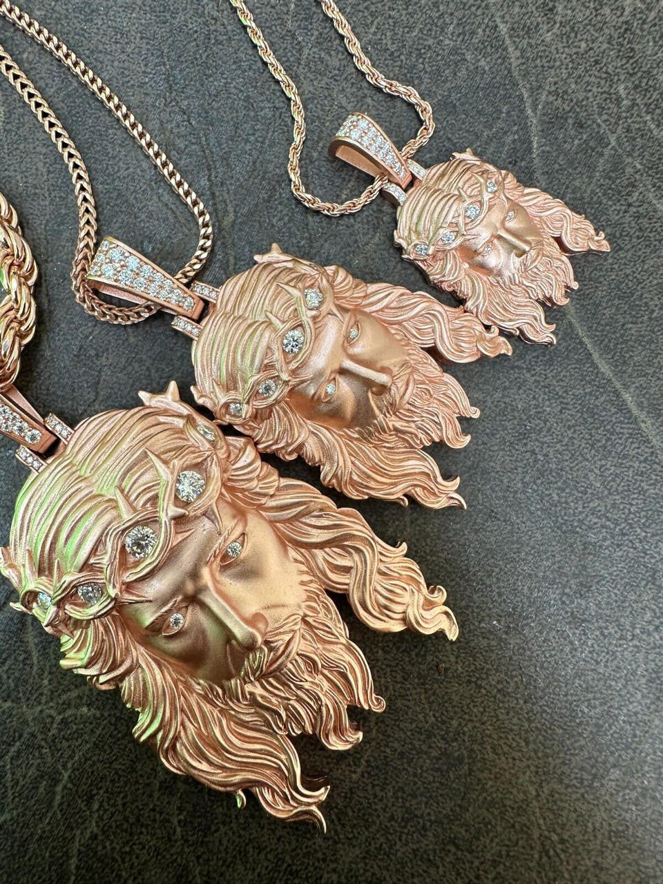 MOISSANITE #1 Bestseller Jesus Piece Pendant - Sandblasted Matte Finish 14k Rose Gold Vermeil 925 Silver - 3 Sizes 1.5"-3"