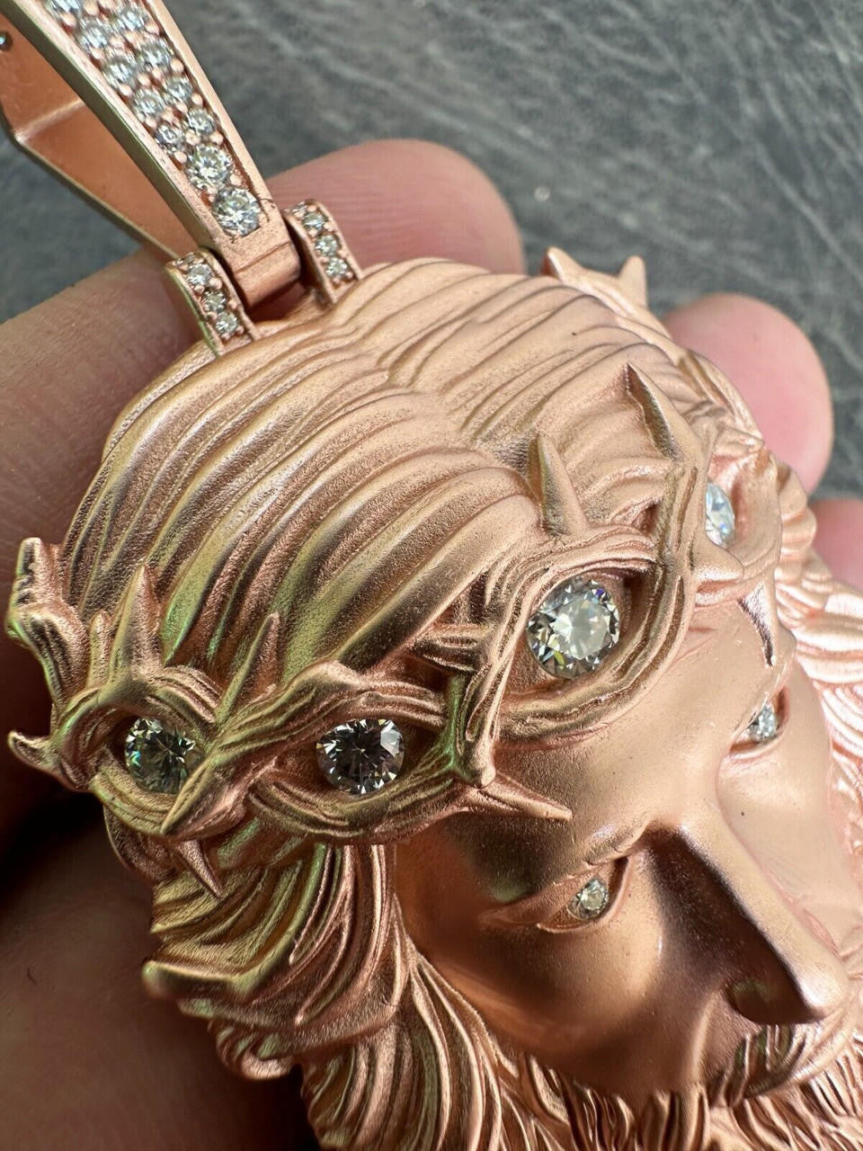 MOISSANITE #1 Bestseller Jesus Piece Pendant - Sandblasted Matte Finish 14k Rose Gold Vermeil 925 Silver - 3 Sizes 1.5"-3"