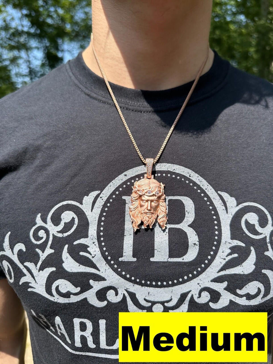 MOISSANITE #1 Bestseller Jesus Piece Pendant - Sandblasted Matte Finish 14k Rose Gold Vermeil 925 Silver - 3 Sizes 1.5"-3"