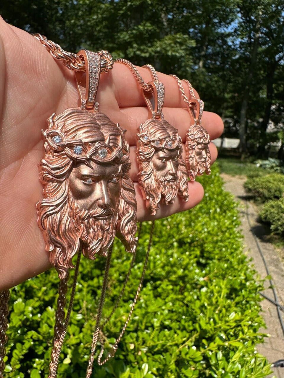 MOISSANITE #1 Bestseller Jesus Piece Pendant - Sandblasted Matte Finish 14k Rose Gold Vermeil 925 Silver - 3 Sizes 1.5"-3"