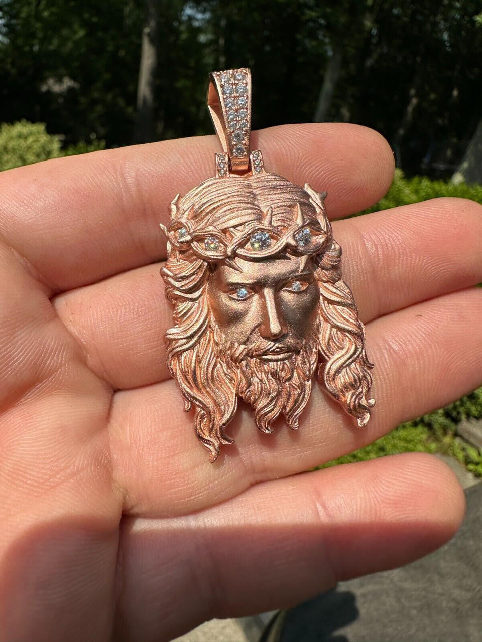 MOISSANITE #1 Bestseller Jesus Piece Pendant - Sandblasted Matte Finish 14k Rose Gold Vermeil 925 Silver - 3 Sizes 1.5"-3"