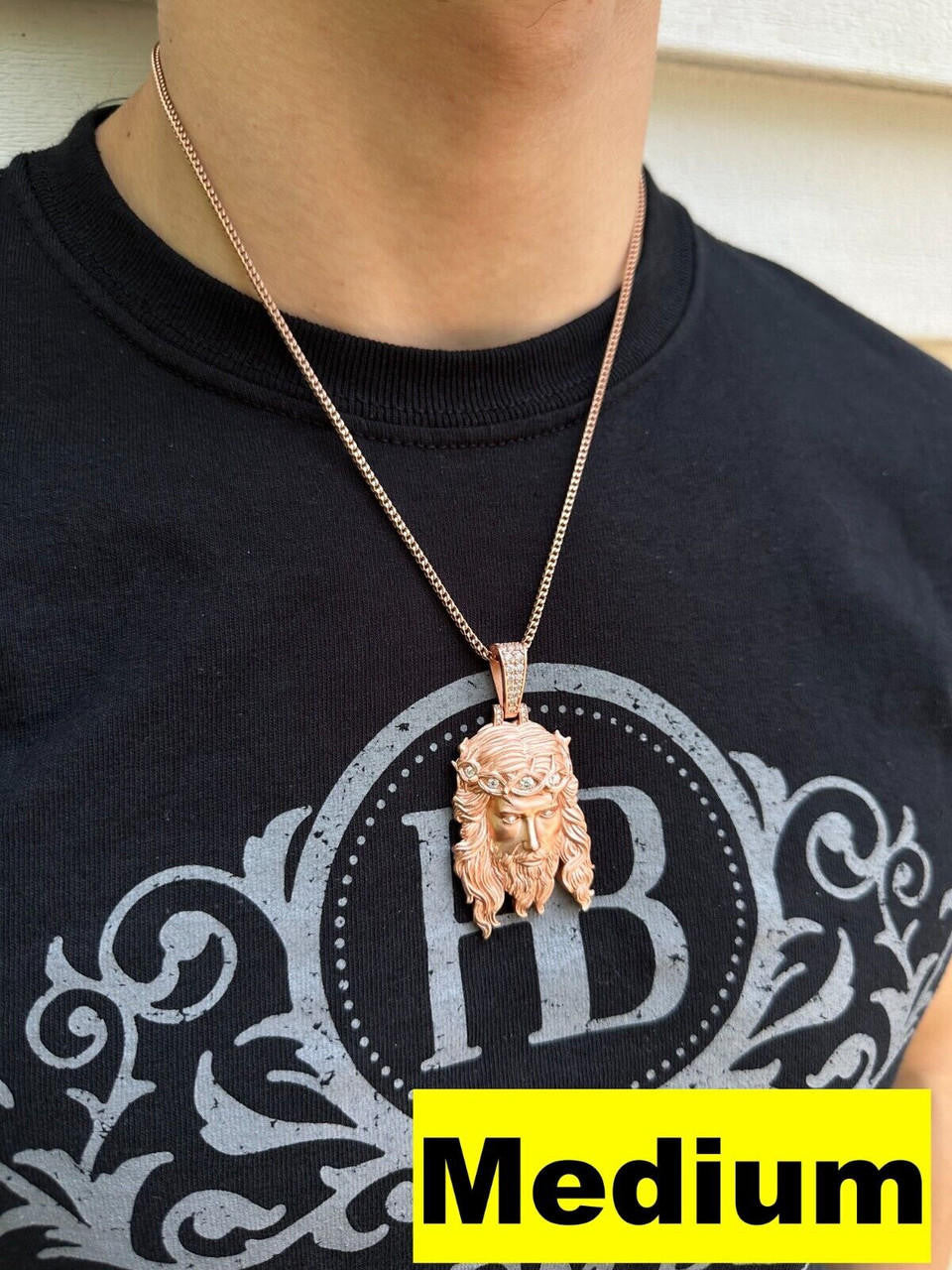 MOISSANITE #1 Bestseller Jesus Piece Pendant - Sandblasted Matte Finish 14k Rose Gold Vermeil 925 Silver - 3 Sizes 1.5"-3"