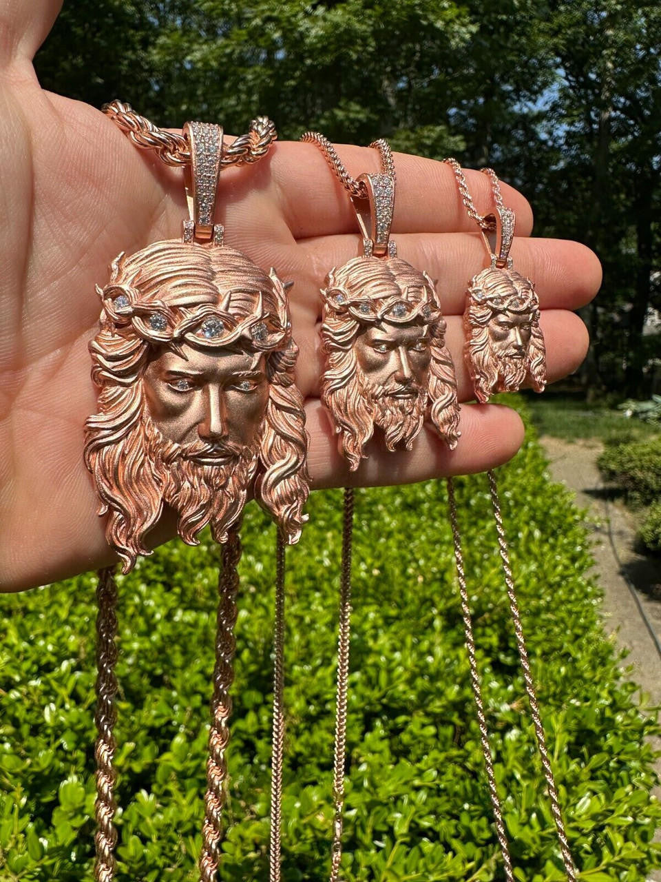 MOISSANITE #1 Bestseller Jesus Piece Pendant - Sandblasted Matte Finish 14k Rose Gold Vermeil 925 Silver - 3 Sizes 1.5"-3"