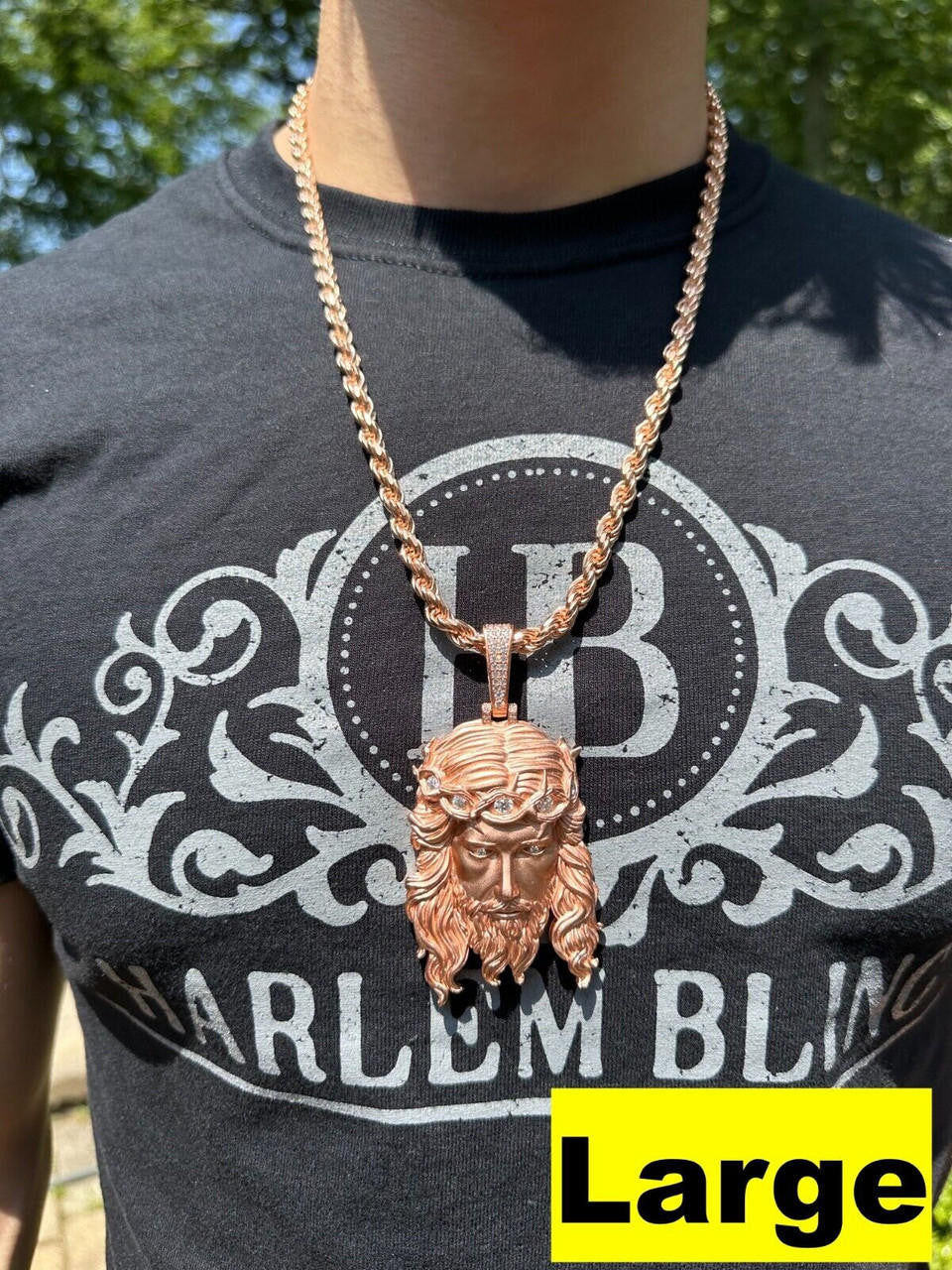 MOISSANITE #1 Bestseller Jesus Piece Pendant - Sandblasted Matte Finish 14k Rose Gold Vermeil 925 Silver - 3 Sizes 1.5"-3"