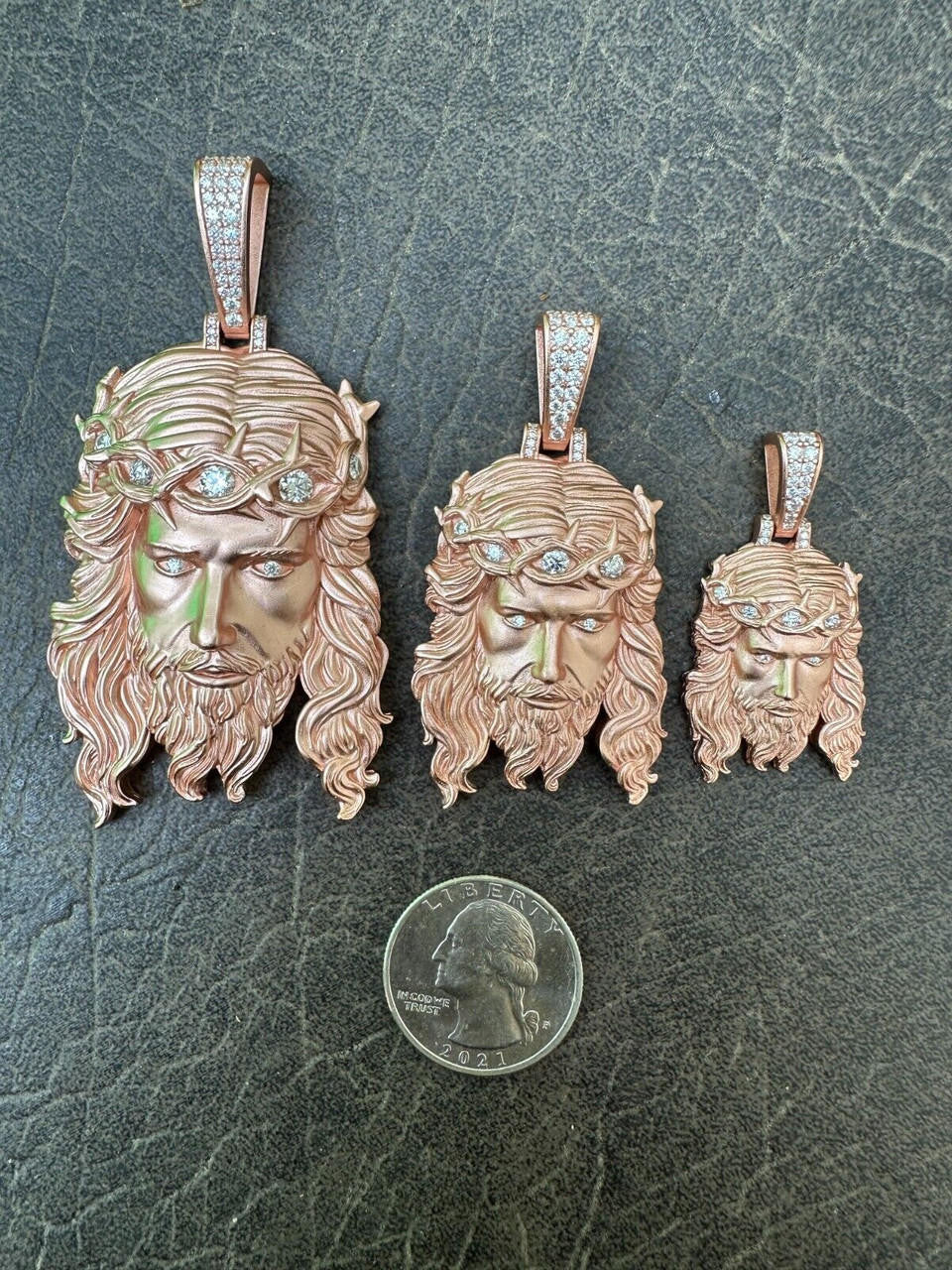MOISSANITE #1 Bestseller Jesus Piece Pendant - Sandblasted Matte Finish 14k Rose Gold Vermeil 925 Silver - 3 Sizes 1.5"-3"