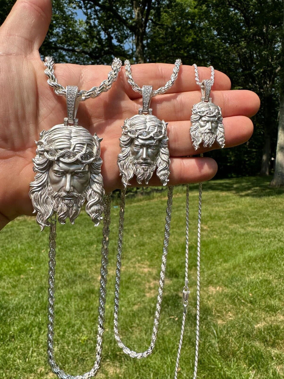 MOISSANITE #1 Bestseller Jesus Piece Pendant - Sandblasted Matte Finish 925 Silver - 3 Sizes 1.5"-3"