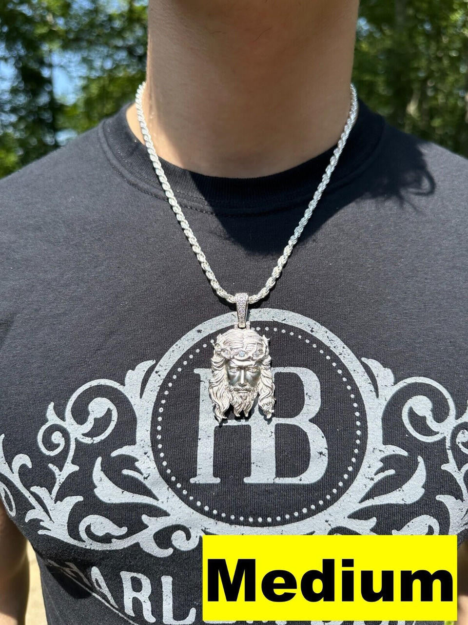 MOISSANITE #1 Bestseller Jesus Piece Pendant - Sandblasted Matte Finish 925 Silver - 3 Sizes 1.5"-3"