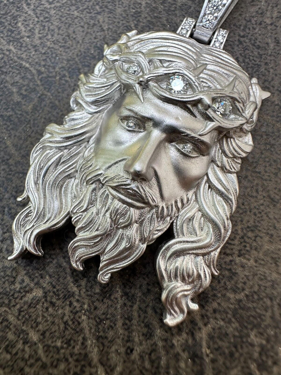 MOISSANITE #1 Bestseller Jesus Piece Pendant - Sandblasted Matte Finish 925 Silver - 3 Sizes 1.5"-3"