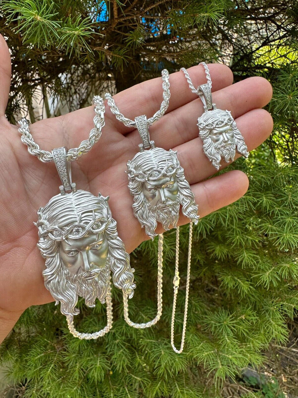 MOISSANITE #1 Bestseller Jesus Piece Pendant - Sandblasted Matte Finish 925 Silver - 3 Sizes 1.5"-3"