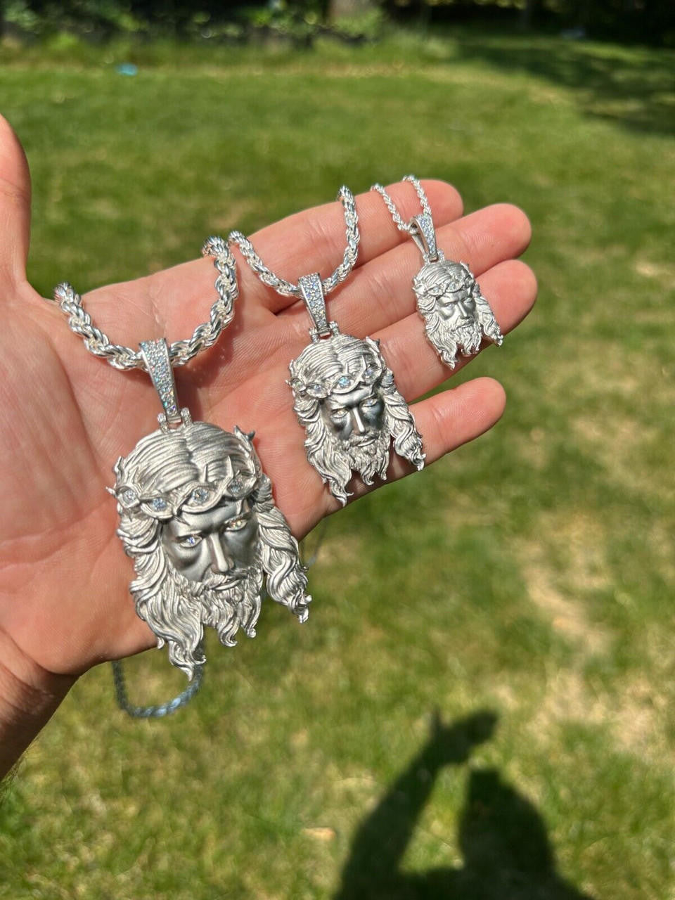 MOISSANITE #1 Bestseller Jesus Piece Pendant - Sandblasted Matte Finish 925 Silver - 3 Sizes 1.5"-3"