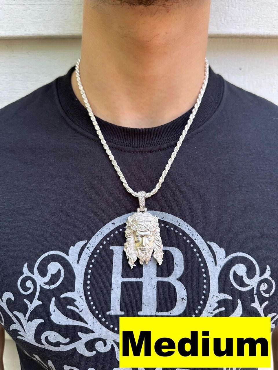 MOISSANITE #1 Bestseller Jesus Piece Pendant - Sandblasted Matte Finish 925 Silver - 3 Sizes 1.5"-3"