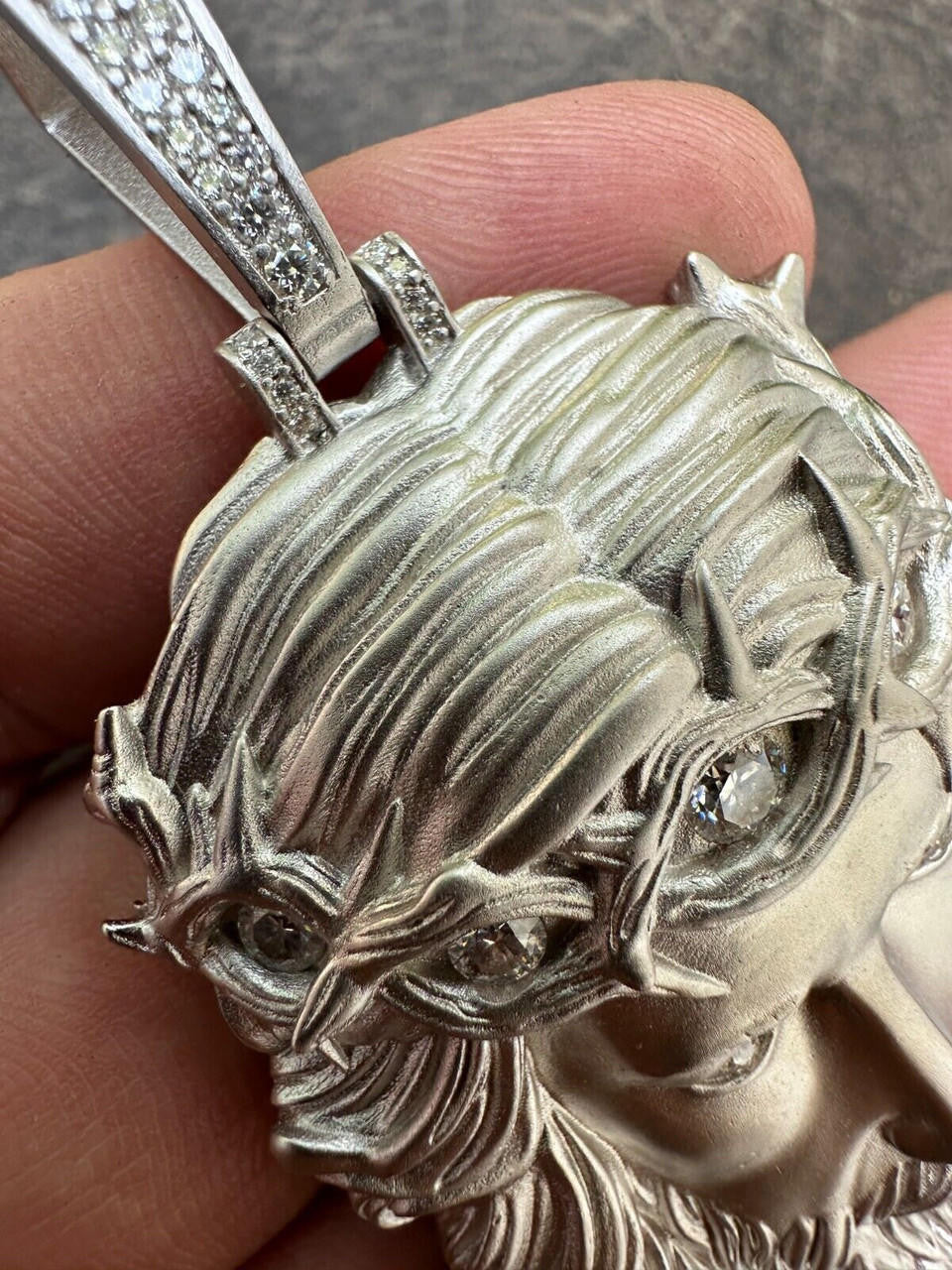MOISSANITE #1 Bestseller Jesus Piece Pendant - Sandblasted Matte Finish 925 Silver - 3 Sizes 1.5"-3"