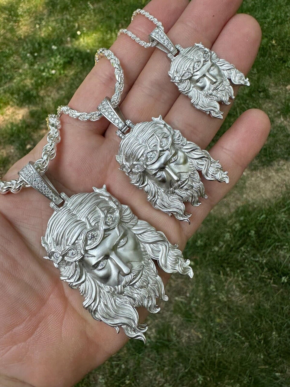 MOISSANITE #1 Bestseller Jesus Piece Pendant - Sandblasted Matte Finish 925 Silver - 3 Sizes 1.5"-3"