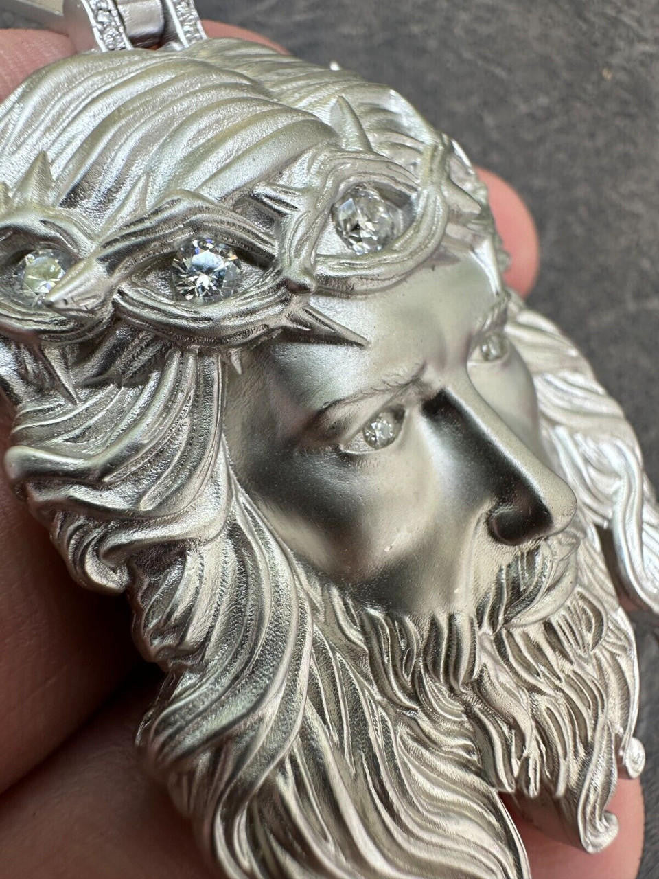 MOISSANITE #1 Bestseller Jesus Piece Pendant - Sandblasted Matte Finish 925 Silver - 3 Sizes 1.5"-3"