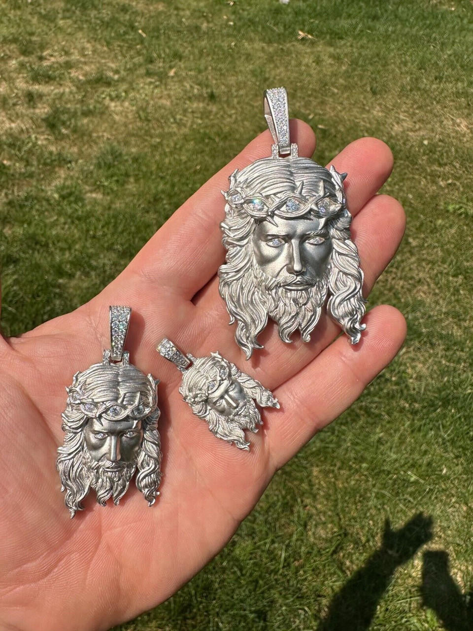 MOISSANITE #1 Bestseller Jesus Piece Pendant - Sandblasted Matte Finish 925 Silver - 3 Sizes 1.5"-3"