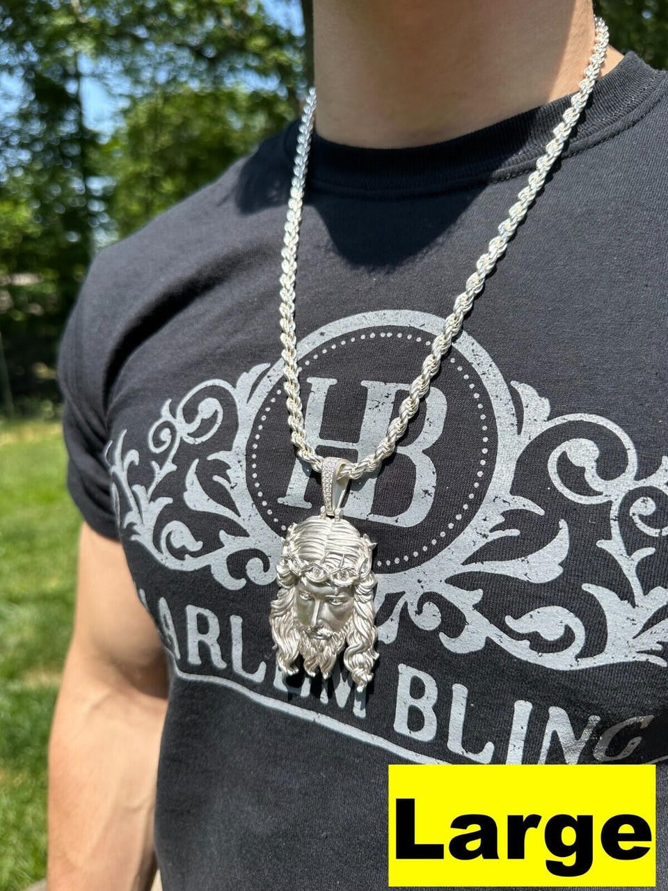 MOISSANITE #1 Bestseller Jesus Piece Pendant - Sandblasted Matte Finish 925 Silver - 3 Sizes 1.5"-3"