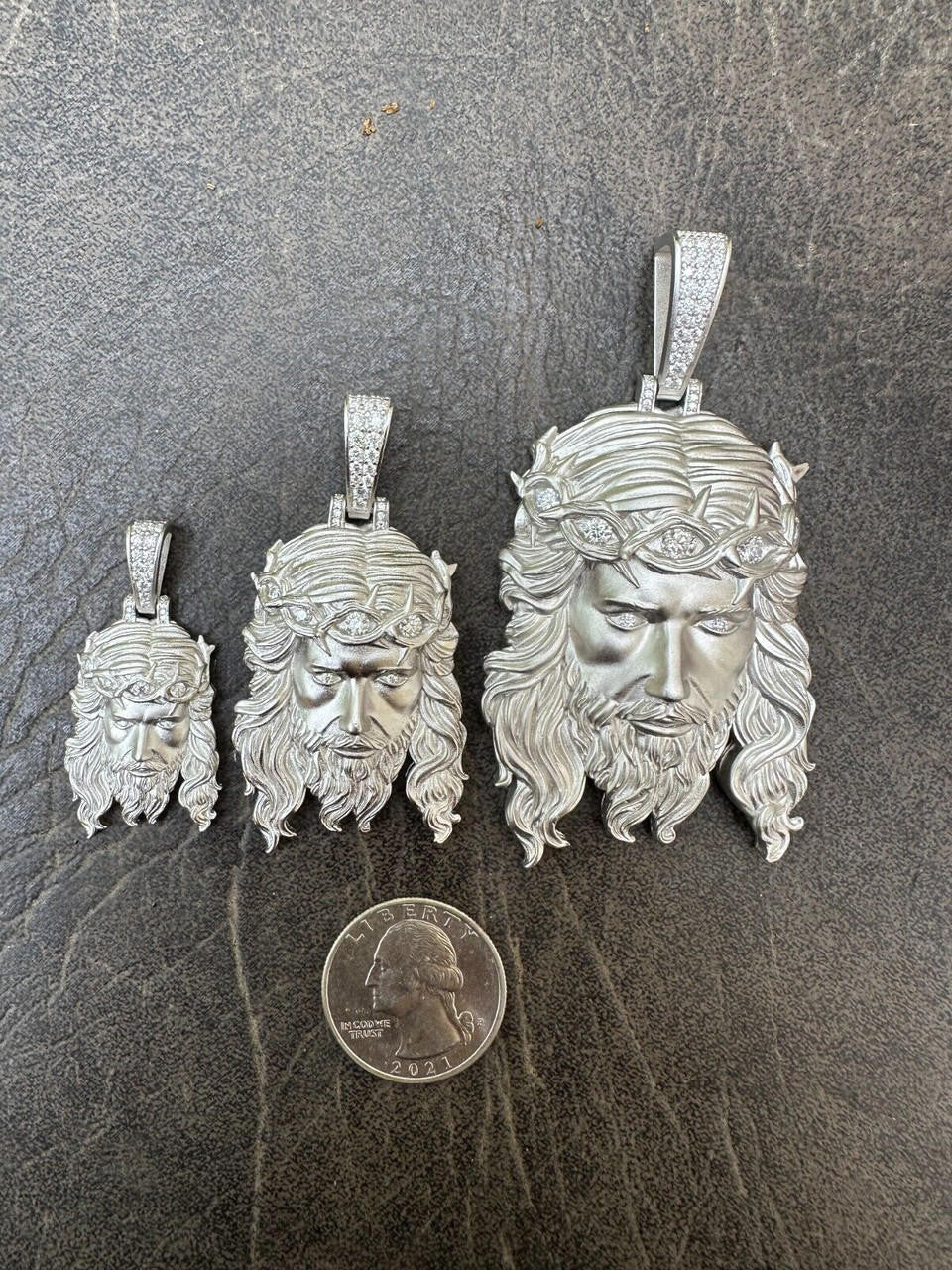 MOISSANITE #1 Bestseller Jesus Piece Pendant - Sandblasted Matte Finish 925 Silver - 3 Sizes 1.5"-3"