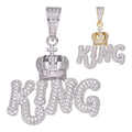 MOISSANITE King W. Crown Hip Hop Pendant - 14k Gold Vermeil Or 925 Silver - Medium 1.75"