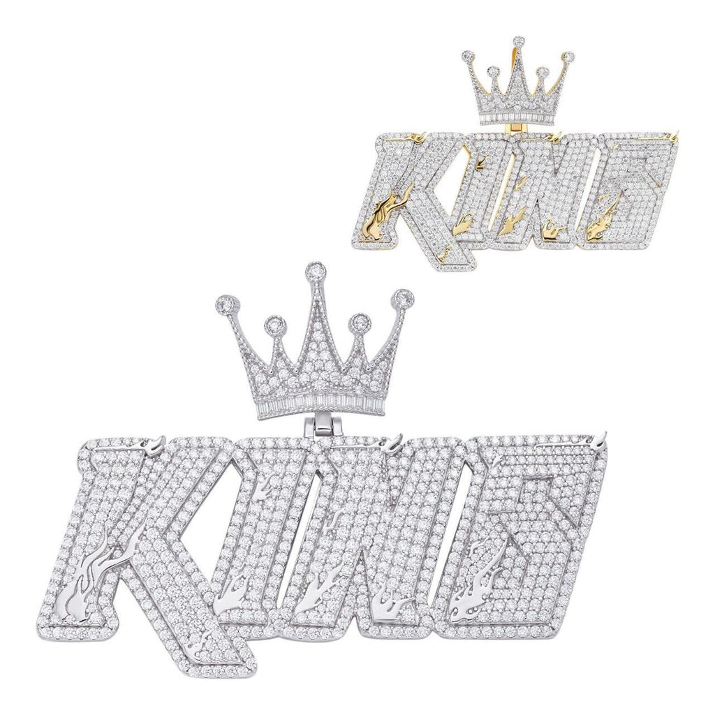 MOISSANITE KING W. Custom Crown Pendant - 14k Gold Vermeil or 925 Silver - Large 2.75"
