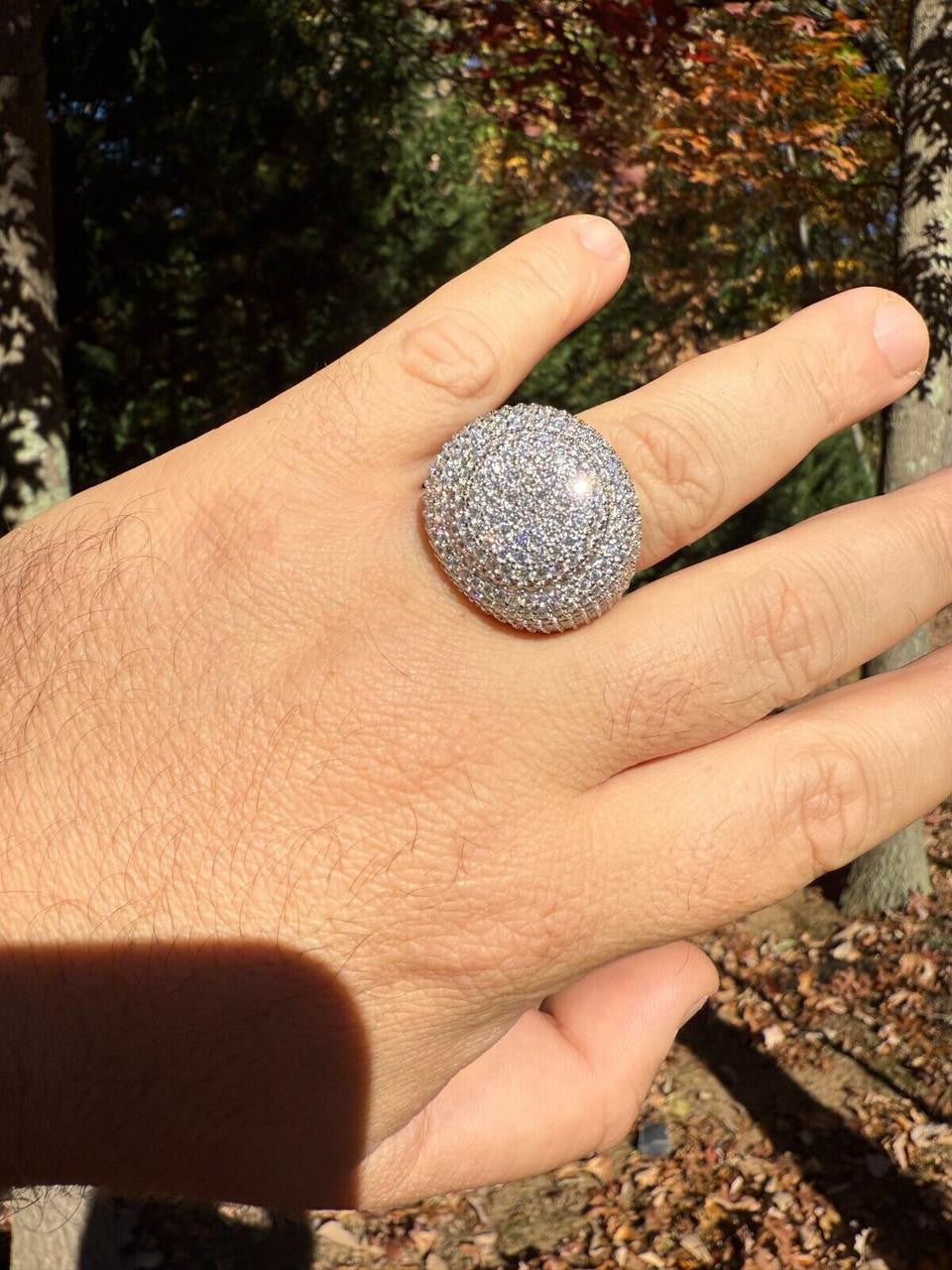 MOISSANITE Large Hip Hop Celebrity Iced Out Ring - 14k Gold Vermeil 925 Silver