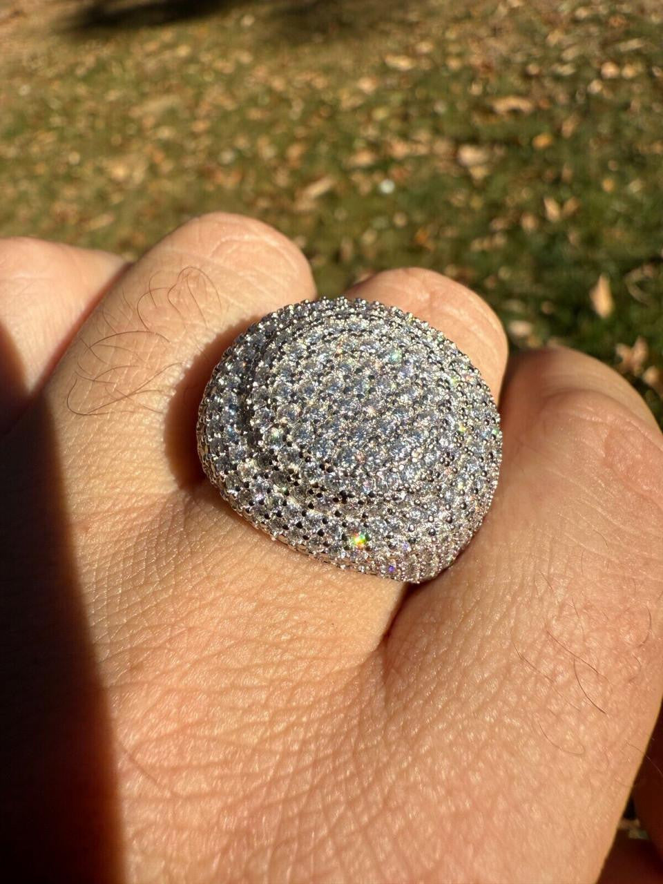 MOISSANITE Large Hip Hop Celebrity Iced Out Ring - 14k Gold Vermeil 925 Silver