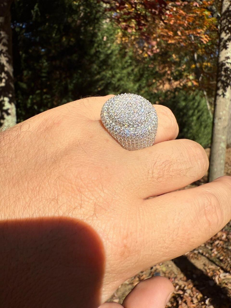 MOISSANITE Large Hip Hop Celebrity Iced Out Ring - 14k Gold Vermeil 925 Silver