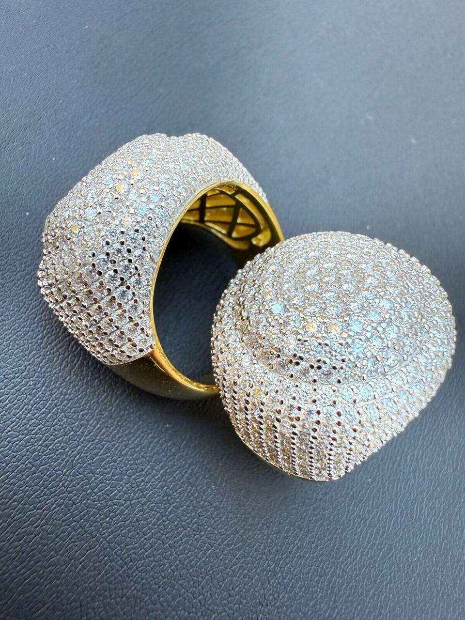MOISSANITE Large Hip Hop Celebrity Iced Out Ring - 14k Gold Vermeil 925 Silver