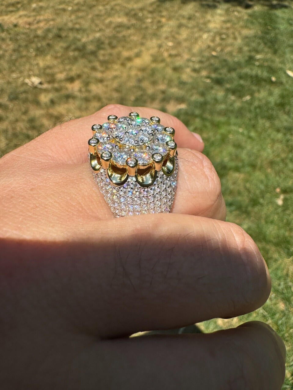 MOISSANITE Large Royal Crown Iced Out Ring - 14k Gold Vermeil 925 Silver